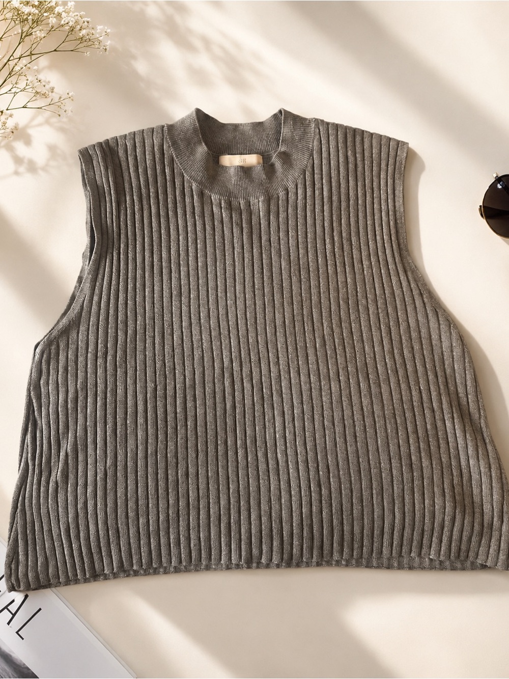 H&M Cashmere Blend Sleeveless Mock Neck Top - Gray